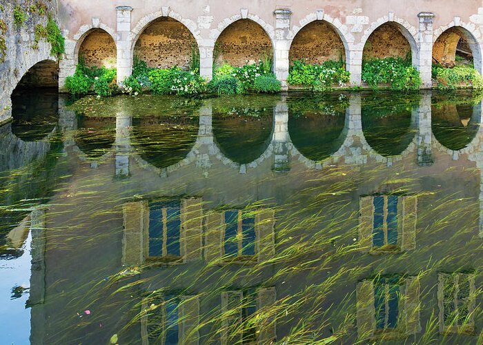 Reflection Greeting Card featuring the photograph Reflected Arches in the Eure River by Liz Albro