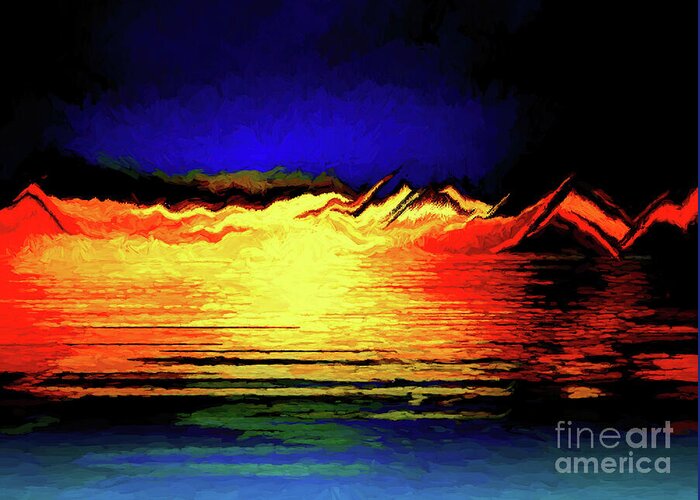 Geometric Greeting Card featuring the digital art Reflection of a Blue Sunset Abstract by Diana Mary Sharpton