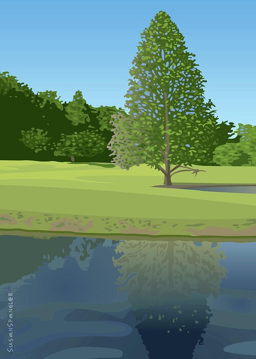 Trees Greeting Card featuring the painting Reflection by Susan Spangler