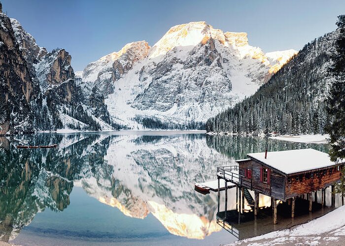 Lago Di Braies Greeting Card featuring the photograph Reflections on Lago di Braies by Matthew Train