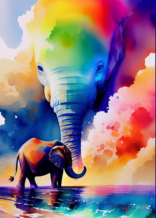 Cool Art Greeting Card featuring the digital art Remembering My Mama - Elephant Art by Ronald Mills