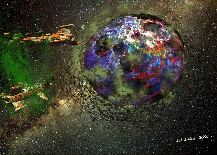 Digital Scifi Ecology War End-times Armageddon Anti-war Greeting Card featuring the digital art Requiem for a Planet at War by Bob Shimer