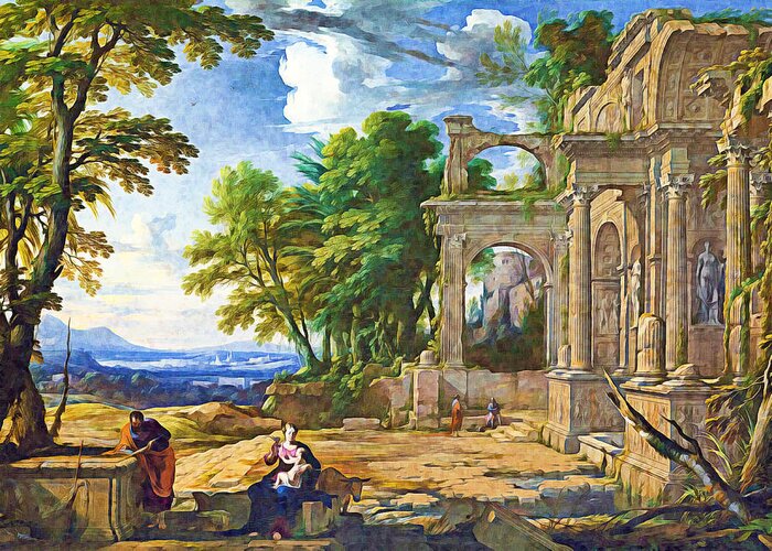 Rest Greeting Card featuring the photograph Rest on the flight into egypt in 1652 by Munir Alawi