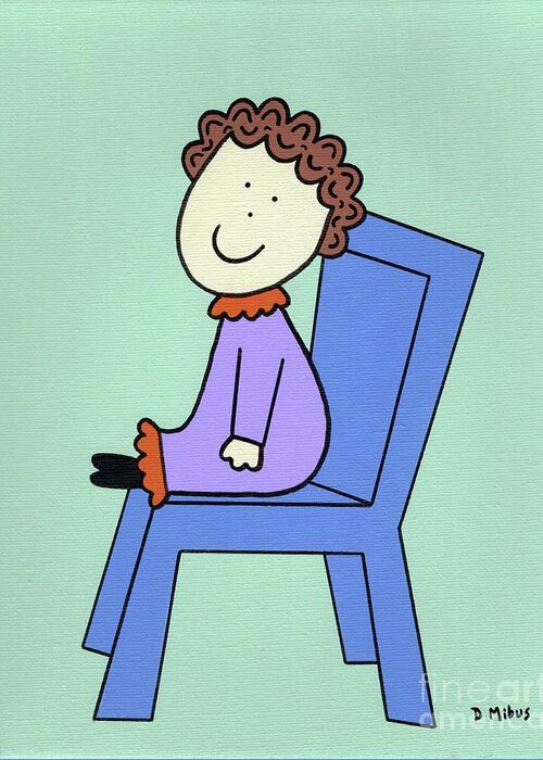 Retro Greeting Card featuring the painting Retro Doll Sitting on Blue Chair by Donna Mibus