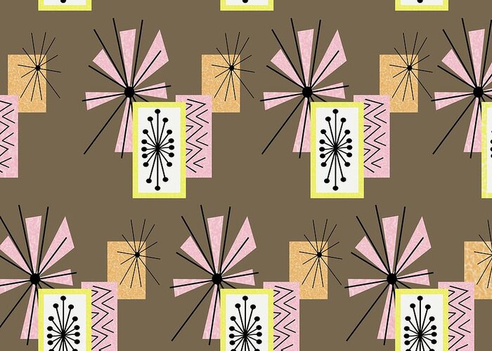 Mid Century Fabric Greeting Card featuring the digital art Retro Fabric Temporama 3 by Donna Mibus