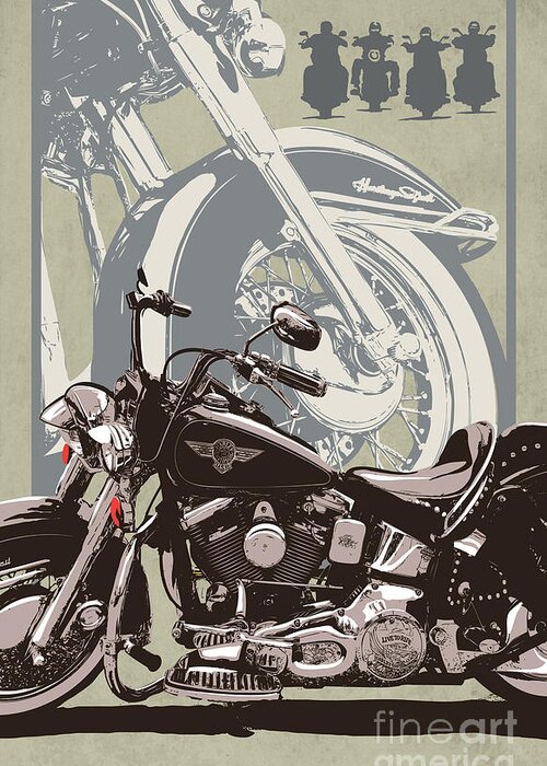 Harley Davidson Poster Greeting Card featuring the painting Retro Harley Poster by Sassan Filsoof