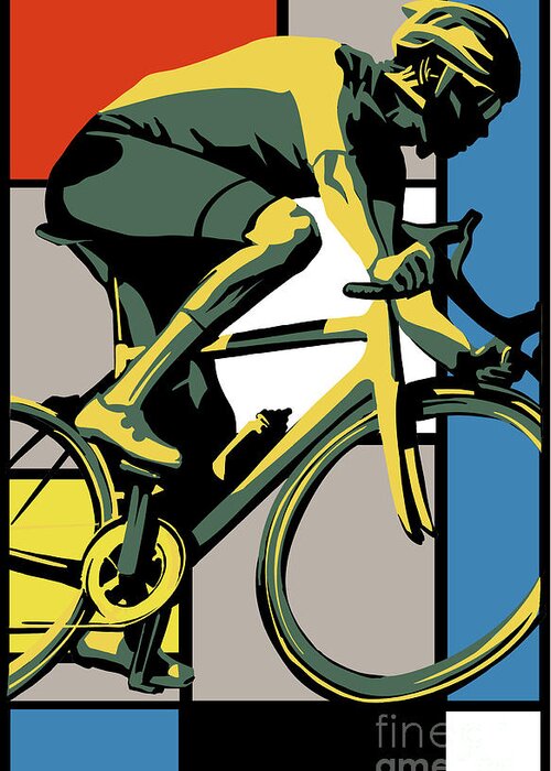 Retro Cycle Poster Greeting Card featuring the digital art Retro Mondrian Road Racer by Sassan Filsoof
