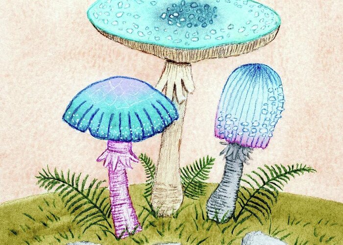 Retro Mushrooms Greeting Card featuring the painting Retro Mushrooms 2 by Donna Mibus