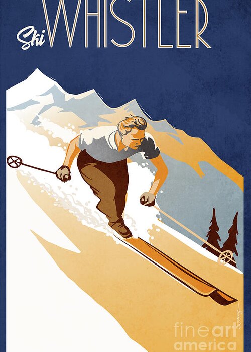 Travel Poster Greeting Card featuring the painting Retro vintage Ski Whistler Poster by Sassan Filsoof