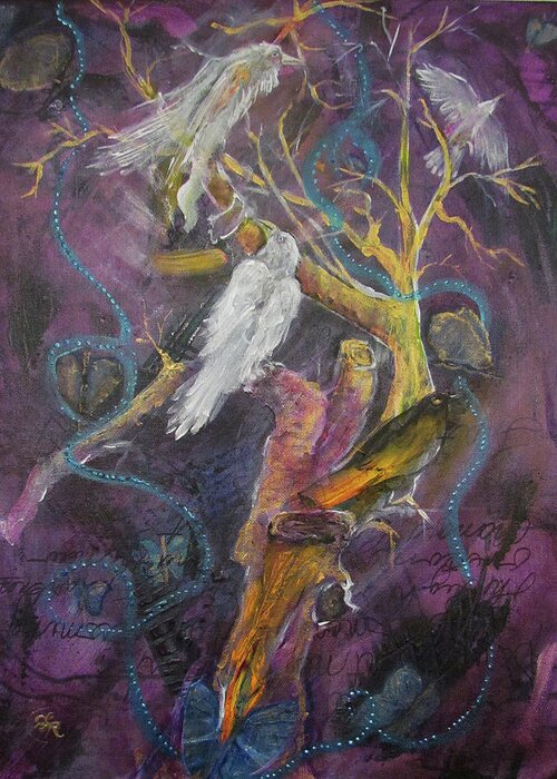 Miracles Greeting Card featuring the painting Return of the White Ravens Dreaming of Prophesied Miracles by Feather Redfox