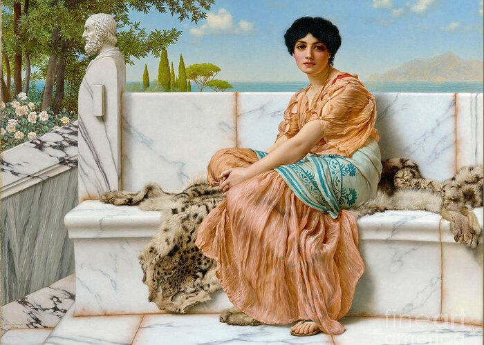 John William Godward Greeting Card featuring the painting Reverie In the Days of Sappho 1904 by John William Godward