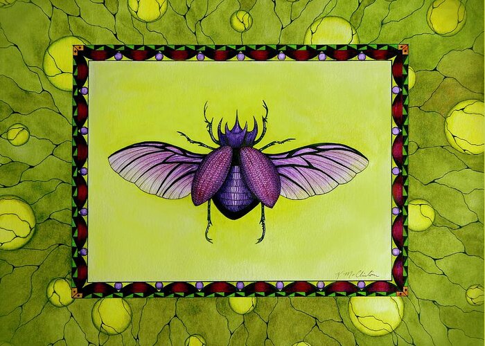 Kim Mcclinton Greeting Card featuring the painting Rhino Beetle Wings by Kim McClinton