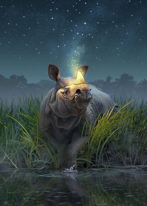 Rhino Greeting Card featuring the digital art Rhinoceros Unicornis by Jerry LoFaro