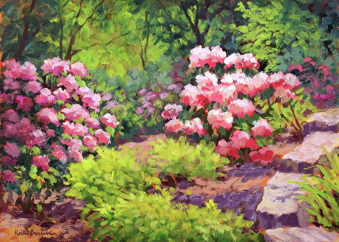 Impressionism Greeting Card featuring the painting Rhododendron Garden by Keith Burgess