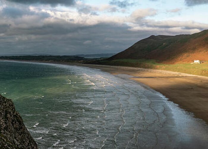 Panorama Greeting Card featuring the photograph Rhossili Bay Gower Coast Wales by Sonny Ryse