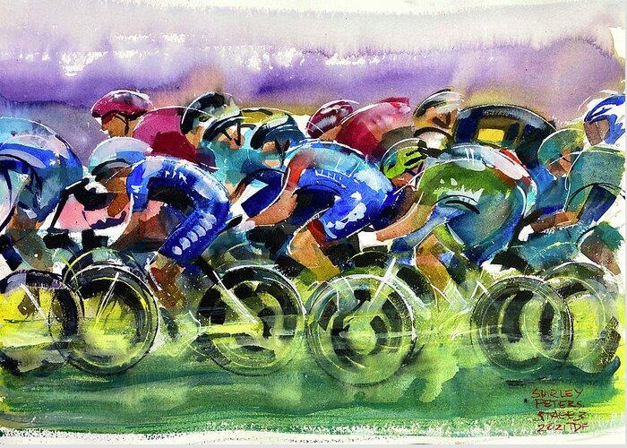 Le Tour De France Greeting Card featuring the painting Rhythm and Speed Stage 3 TDF 2021 by Shirley Peters