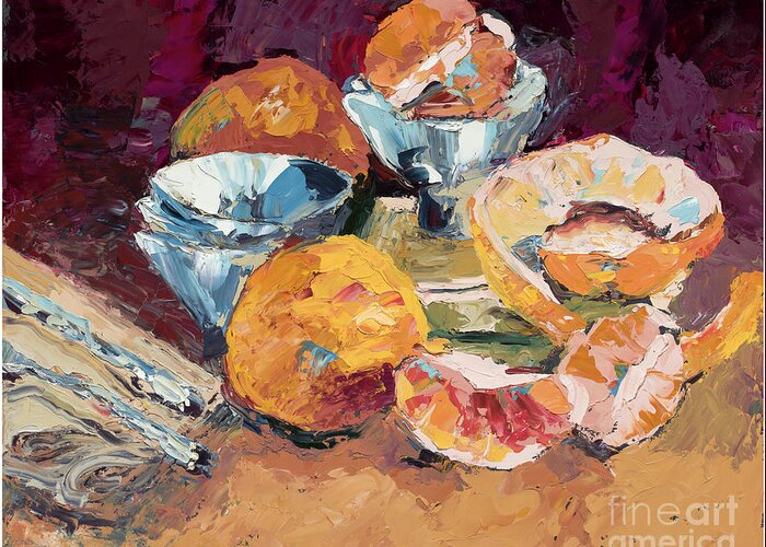 Oil Painting Greeting Card featuring the painting Grapefruit Rice Bowls, 2012 by PJ Kirk