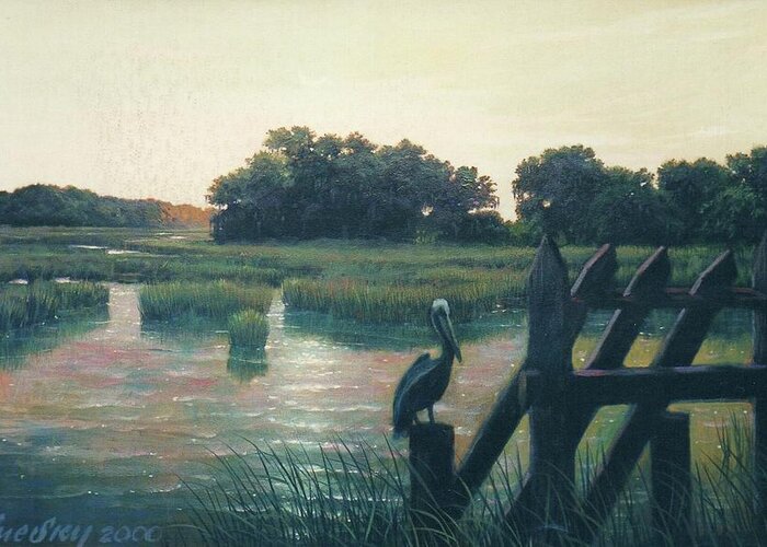 Rice Gates Greeting Card featuring the painting Rice Gates at Edisto by Blue Sky