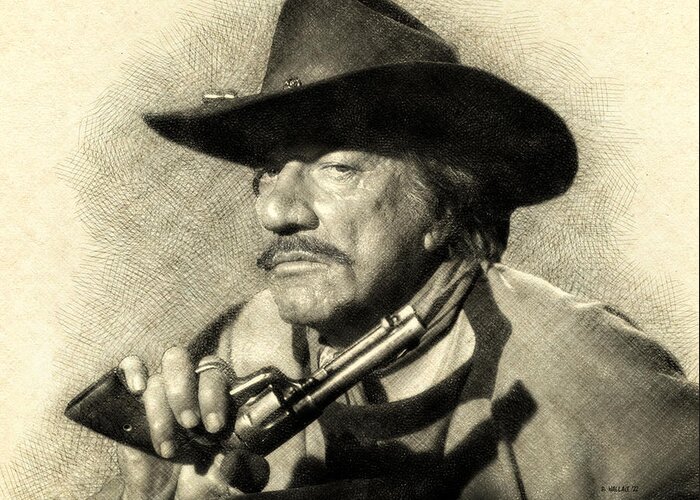 2d Greeting Card featuring the digital art Richard Boone - Drawing FX by Brian Wallace