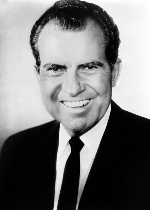 Richard Nixon Greeting Card featuring the photograph Richard Nixon Portrait - Circa 1969 by War Is Hell Store