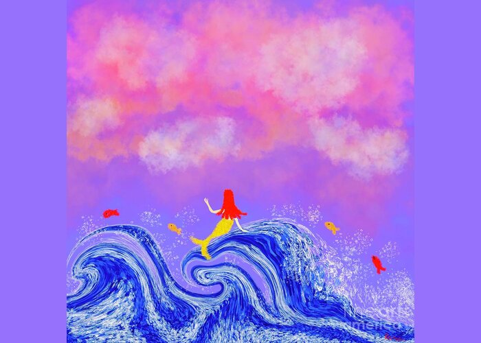 Mermaid Greeting Card featuring the digital art Riding the waves by Elaine Hayward