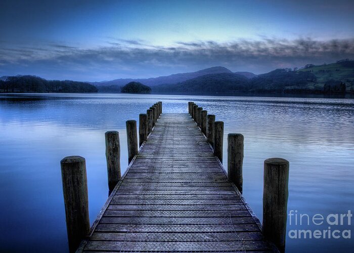 Uk Greeting Card featuring the photograph Rigg Wood Pier At Dusk, Coniston Water by Tom Holmes Photography
