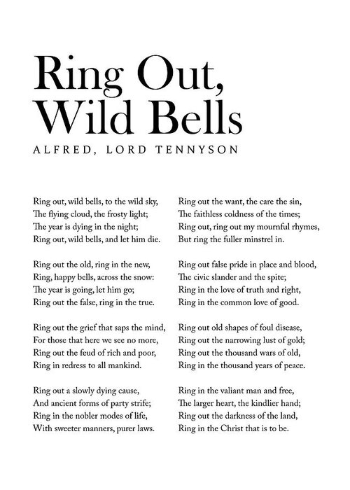 Ring Out Greeting Card featuring the digital art Ring Out, Wild Bells - Alfred, Lord Tennyson Poem - Literature - Typography Print 1 by Studio Grafiikka