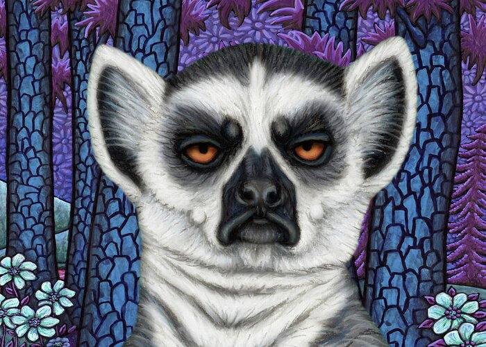 Lemur Greeting Card featuring the painting Ring Tailed Lemur Forest by Amy E Fraser