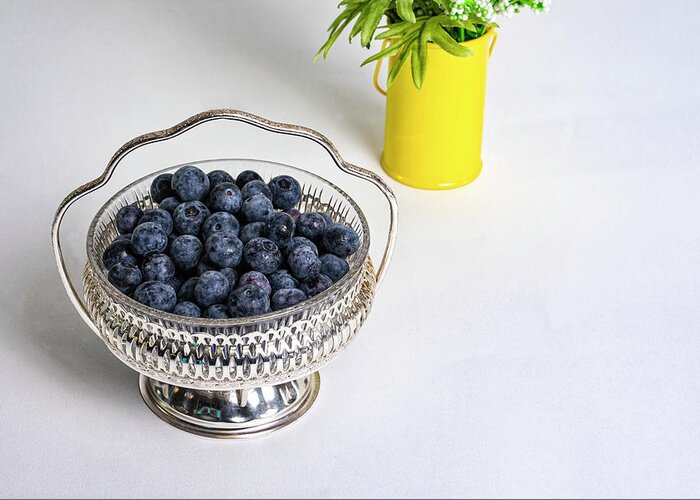Tabletop Greeting Card featuring the photograph Ripe Blueberries in Silver Bowl by Charles Floyd