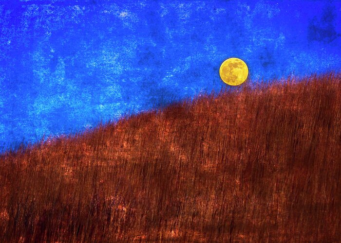 Autumn Greeting Card featuring the photograph Rising Full Moon Above Tallgrass Prairie by Brad Mangas