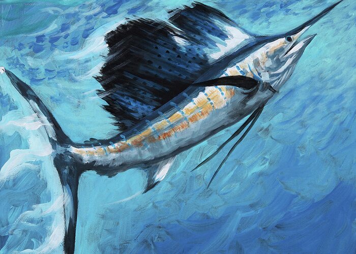 Sailfish Greeting Card featuring the painting Rising Sail by Guy Crittenden