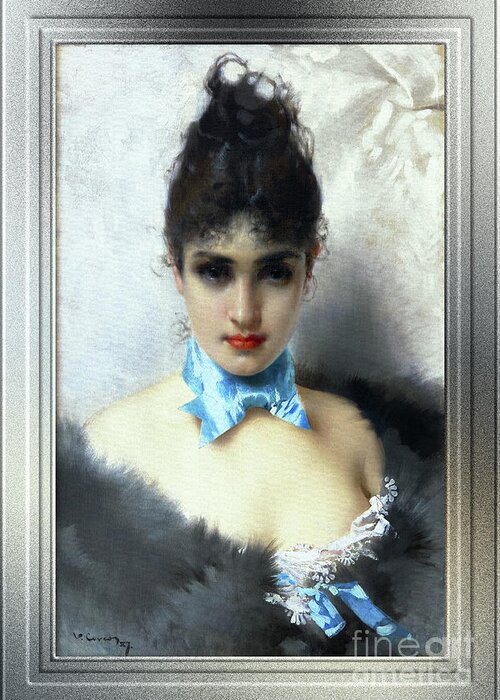 Portrait Of An Elegant Woman Greeting Card featuring the painting Ritratto Di Donna Elegante by Vittorio Matteo Corcos Classical Art Old Masters Reproduction by Rolando Burbon