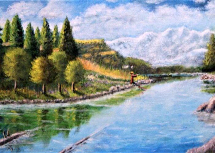 Landscape Greeting Card featuring the painting River Greeting by Gregory Dorosh