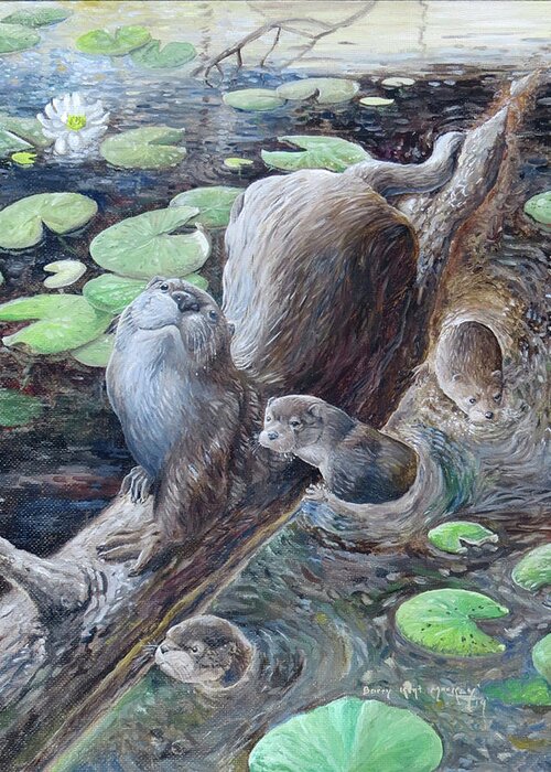 River Otter Greeting Card featuring the painting River Otters by Barry Kent MacKay