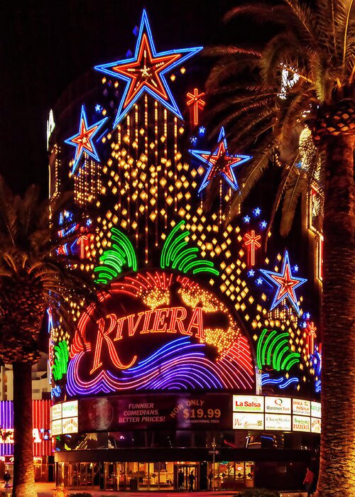 Riviera Greeting Card featuring the photograph Riviera Las Vegas Night Lights by Tatiana Travelways