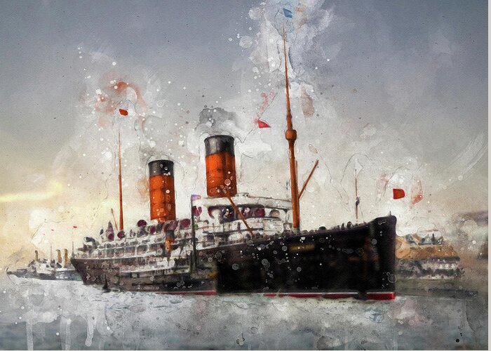 Steamer Greeting Card featuring the digital art R.M.S. Campania by Geir Rosset