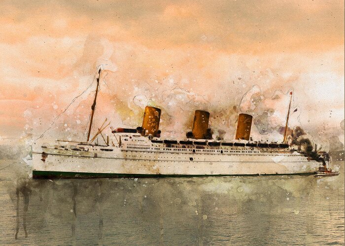 Steamer Greeting Card featuring the digital art R.M.S. Empress of Britain by Geir Rosset