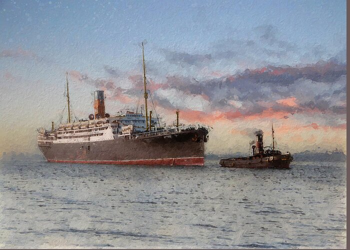 Steamer Greeting Card featuring the digital art R.M.S. Franconia by Geir Rosset
