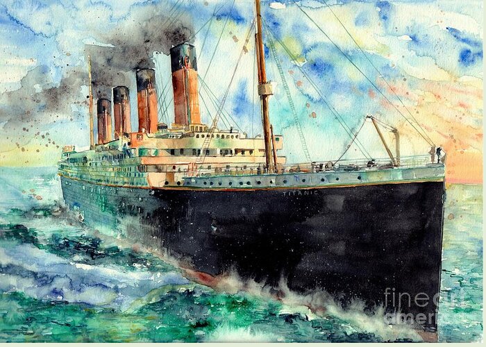 Rms Titanic Greeting Card featuring the painting RMS Titanic White Star Line Ship by Suzann Sines
