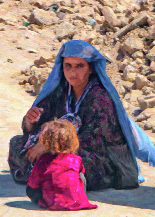 Kabul Greeting Card featuring the photograph Roadside Afghan Woman and Child by SR Green