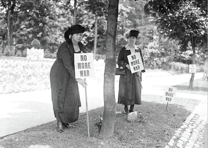 Roadside Picketers With Signs No More War Greeting Card featuring the photograph Roadside Picketers with Signs No More War, USA, circa 1922 by Harris and Ewing