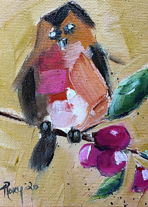 Robin Greeting Card featuring the painting Robin on a Berry Branch by Roxy Rich