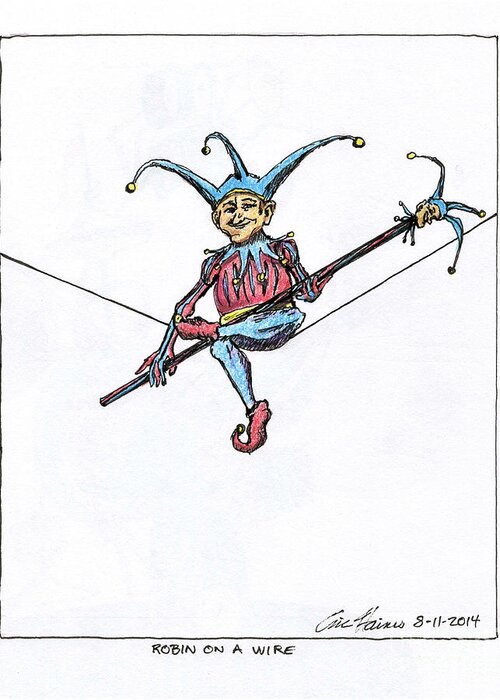 Robin Williams Greeting Card featuring the drawing Robin on a Wire by Eric Haines