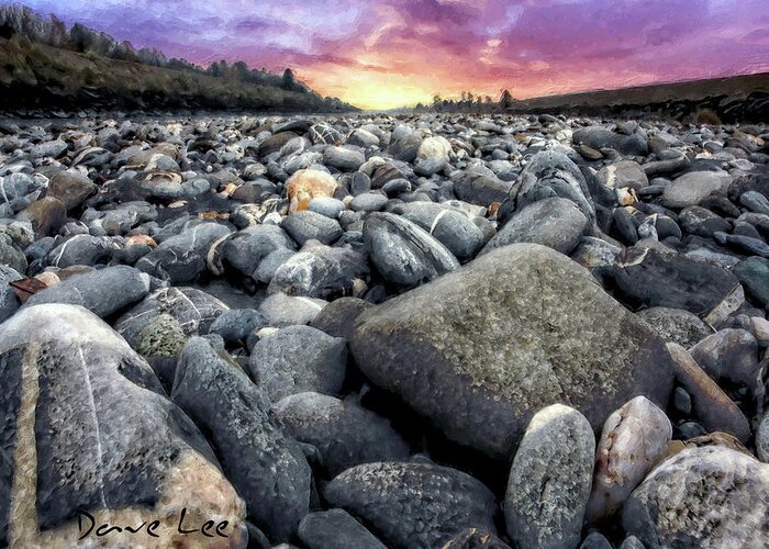 River Greeting Card featuring the digital art Rock Bottom Sunrise by Dave Lee
