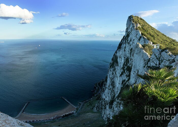 Sandy Bay Greeting Card featuring the photograph Rock of Gibraltar and beach by Vicente Sargues