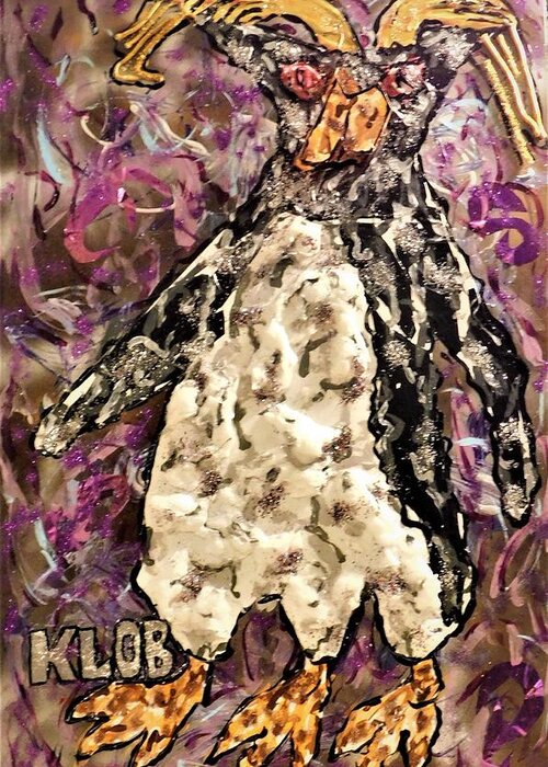 Penguin Greeting Card featuring the mixed media Rockhopper Penguin-Weather by Kevin OBrien