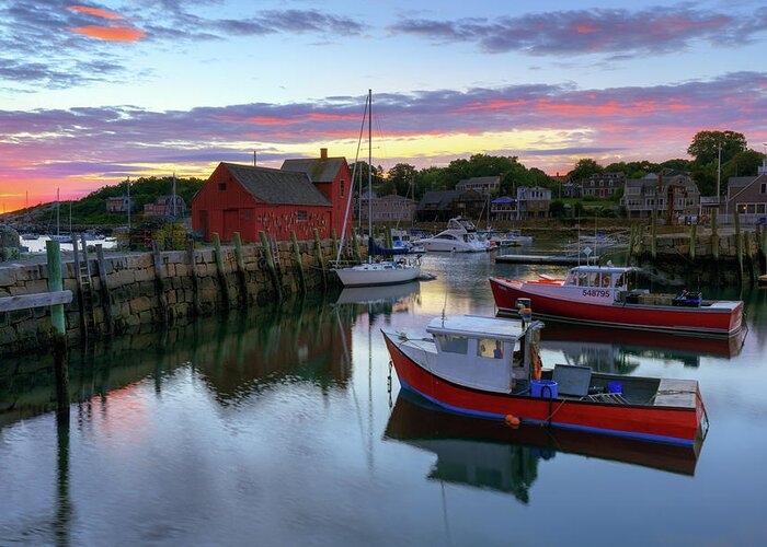 Massachusetts Greeting Card featuring the photograph Rockport Harbor at Sunrise by Kristen Wilkinson