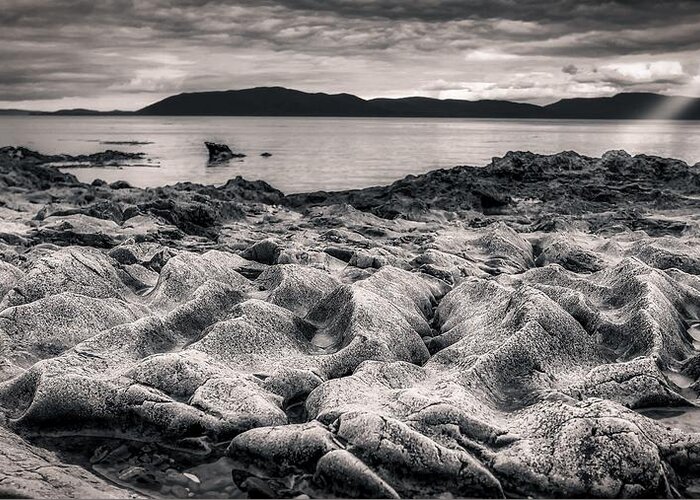 Monochrome Greeting Card featuring the photograph Rocky dune beach by Bradley Morris