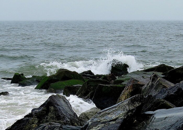 Waves Greeting Card featuring the photograph Rocky Shores of the Atlantic Ocean in Cape May New Jersey by Linda Stern