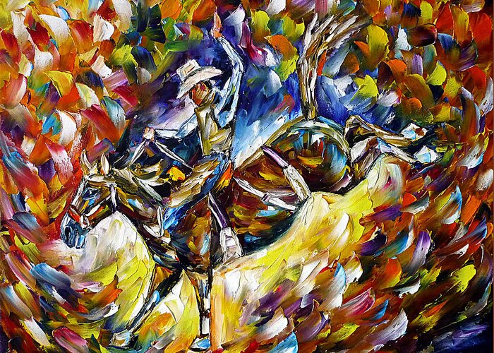 Cowboy Painting Greeting Card featuring the painting Rodeo II by Mirek Kuzniar